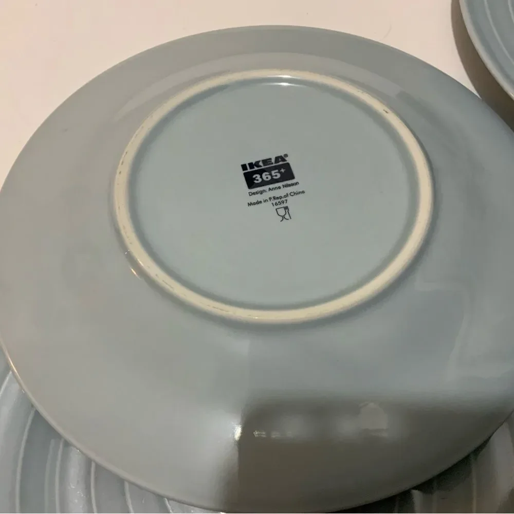 Lot of 4 Ikea 365+ Anne Nilsson Light Blue Circles Stripes Salad Plates 8.5